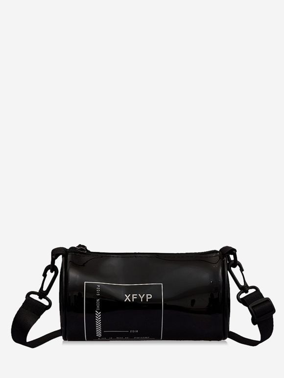 Sac à Bandoulière avec Imprimé Cylindrique et Inscription - Noir 