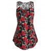 Débardeur Rose Imprimée avec Bouton de Grande Taille - Noir 4X