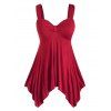 Plus Size Front Knot Hanky Hem Tank Top - RED 5X