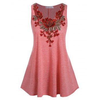 

Floral Applique Plus Size Tank Top, Cherry red