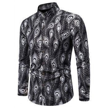 

Gilding Peacock Feathers Stand Collar Button Up Shirt, Silver