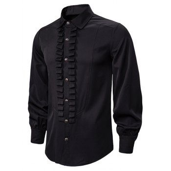 

Front Ruched Button Up Gothic Shirt, Black