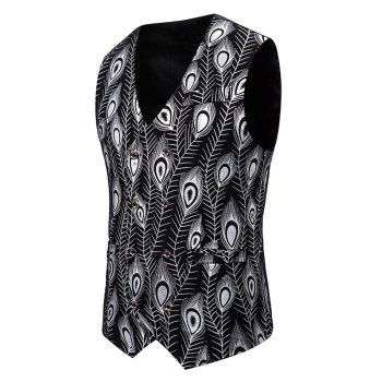 

Gilding Peacock Feathers Double Breasted Casual Vest, Silver