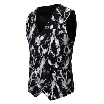 

Gliding Lightning Print Double Breasted Casual Vest, Silver