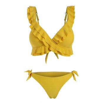 

Ruffle Tie Low Waisted Bikini Swimwear, Sun yellow