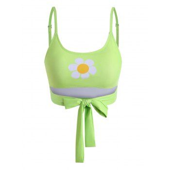 

Floral Knotted Cut Out Plus Size Swim Top, Green