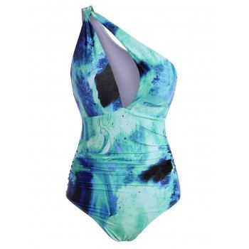 

Tie Dye Ruched One Shoulder One-piece Swimsuit, Sky blue