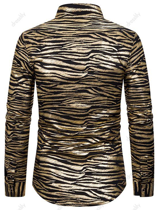 [28% OFF] 2021 Gilding Zebra Print Stand Collar Button Up Shirt In GOLD ...