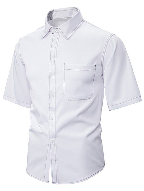 Contrast Stitching Half Sleeve Button Up Shirt - WHITE 2XL