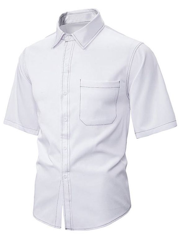 Chemise Boutonnée Consue Contrastée à Demi-Manches - Blanc XL