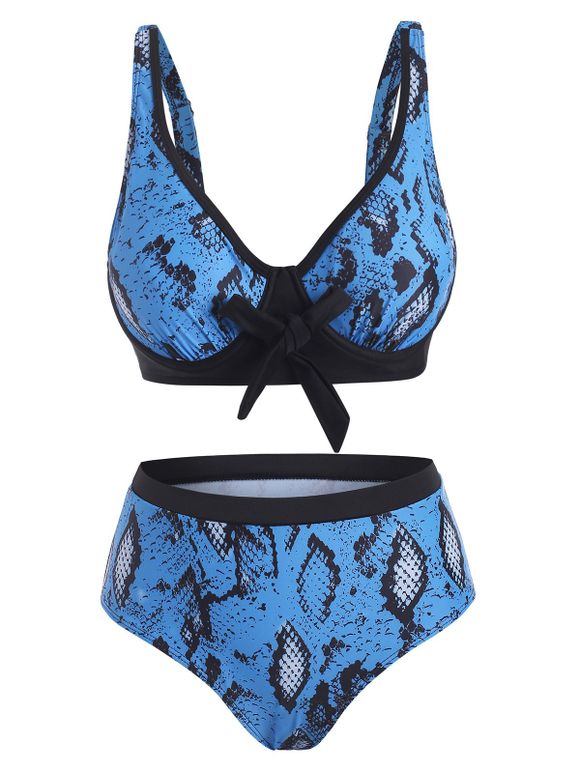 Maillot de Bain Bikini Noué Peau de Serpent à Armature - Bleu Océan 3XL