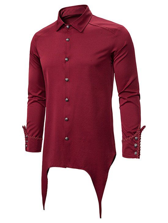 Chemise Gothique Asymétrique Boutonnée - Rouge Vineux XL