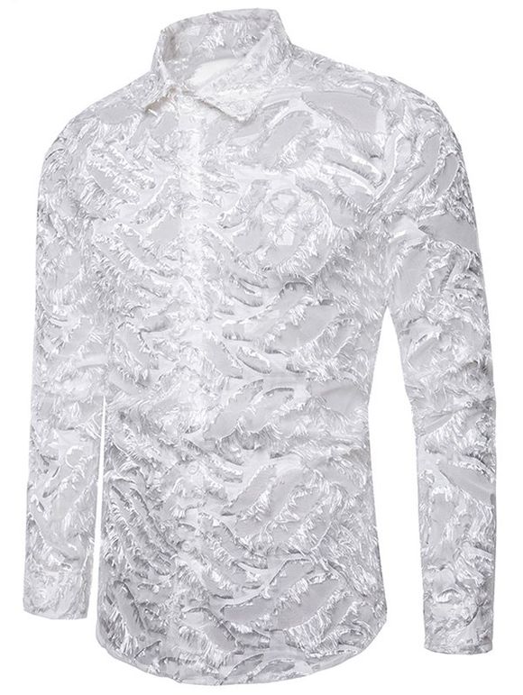 Chemise Boutonnée Transparente à Ourlet Effrangé - Blanc XL
