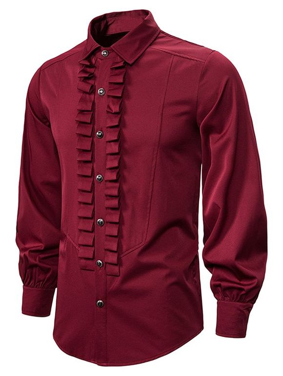 Chemise Gothique Boutonnée Plissée en Avant - Rouge Vineux M