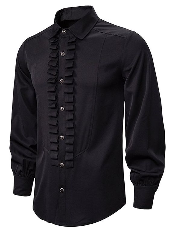 Chemise Gothique Boutonnée Plissée en Avant - Noir XL