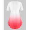Plus Size Ombre Print Tie Roll Up Sleeve Tunic Tee - WATERMELON PINK 4X