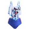 Plus Size Butterfly Print Ruffle Tankini Swimwear - BLUE 5X