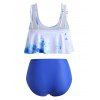 Plus Size Butterfly Print Ruffle Tankini Swimwear - BLUE 5X