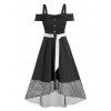 Fishnet Insert Open Shoulder Belted Dress - BLACK 2XL