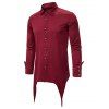 Button Up Asymmetrical Longline Gothic Shirt - RED WINE 2XL