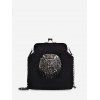 Sac à Bandoulière Géométrique à Frange en Laine - Noir 