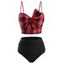 Maillot de Bain Tankini à Carreaux avec Nœud Papillon à Volants - Rouge 2XL