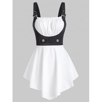 

Buckle Strap Contrast Pointed Hem Tank Top, Gray