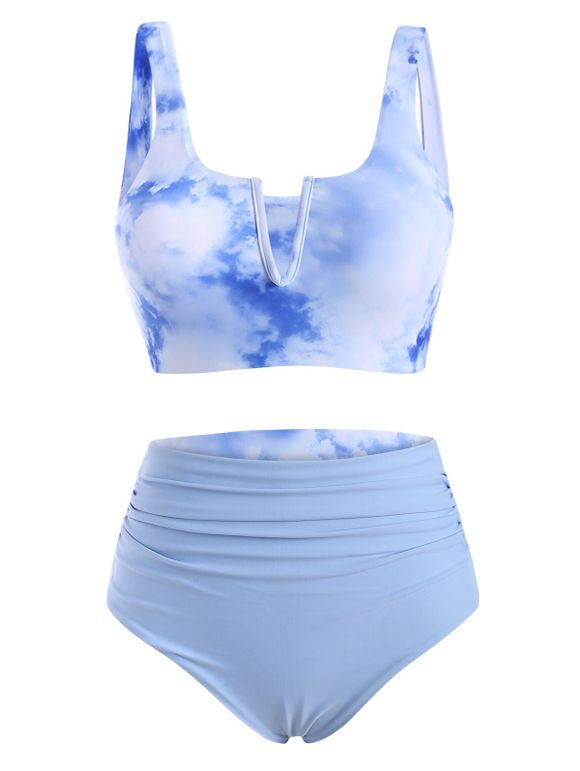 Reversible V Wire Tie Dye Bikini Swimwear - PASTEL BLUE L