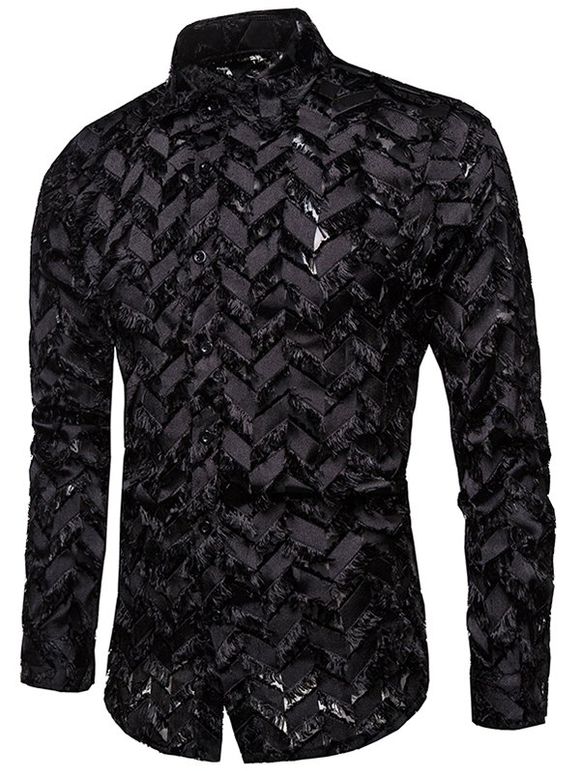 Chemise Boutonnée Transparente Zigzag Texturée - Noir XL