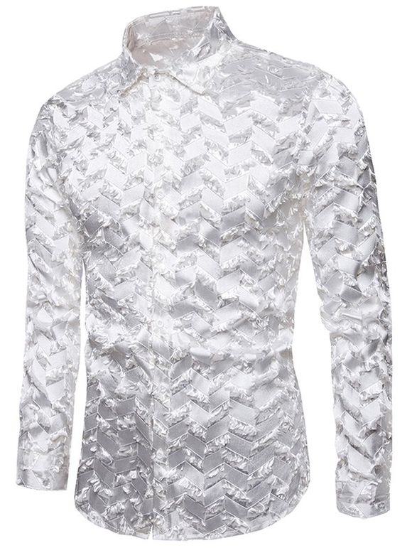 Chemise Boutonnée Transparente Zigzag Texturée - Blanc XL