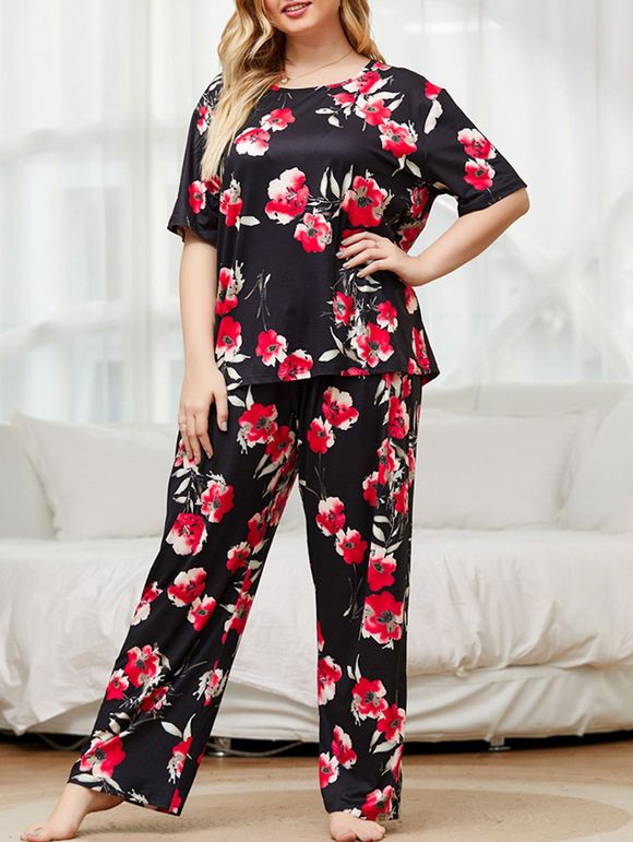 Taille Floral plus Pyjama - Noir 4X