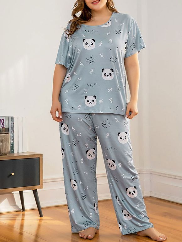 Robe de Maison Panda Imprimé de Grande Taille - Bleu 2X