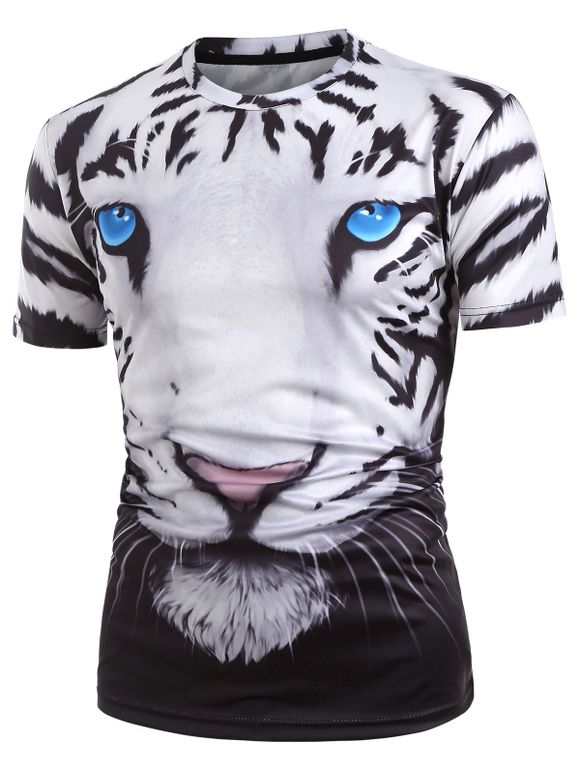 T-shirt 3D Tigre Graphique Imprimé à Manches Courtes - multicolor 2XL
