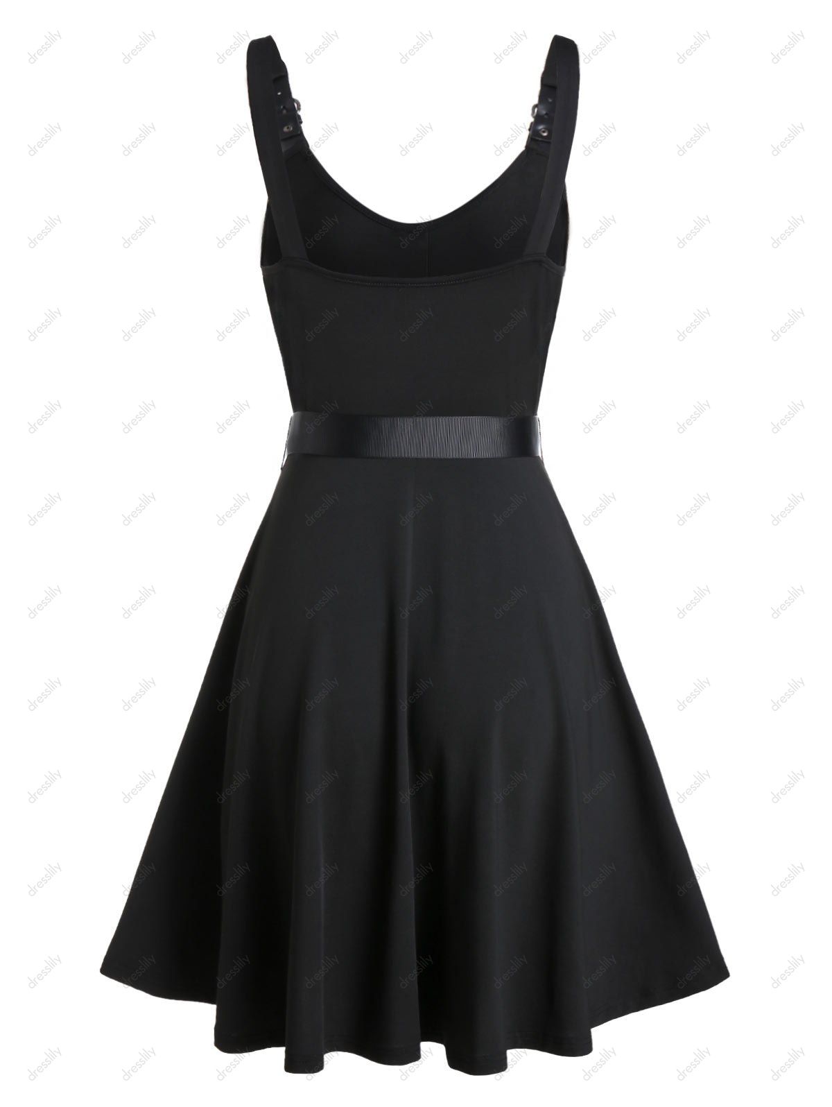 Robe Ceinturée à Bretelle Bouclée avec Bouton - Noir 3XL