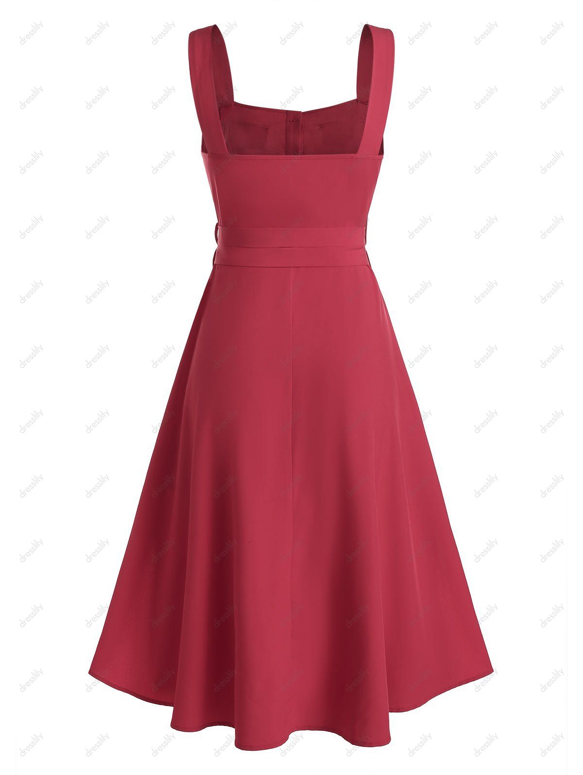 Robe Cargo Ceinturée Boutonnée à Taille Haute - Rouge Vineux M