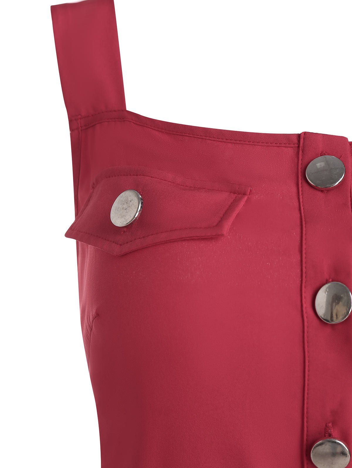 Robe Cargo Ceinturée Boutonnée à Taille Haute - Rouge Vineux M