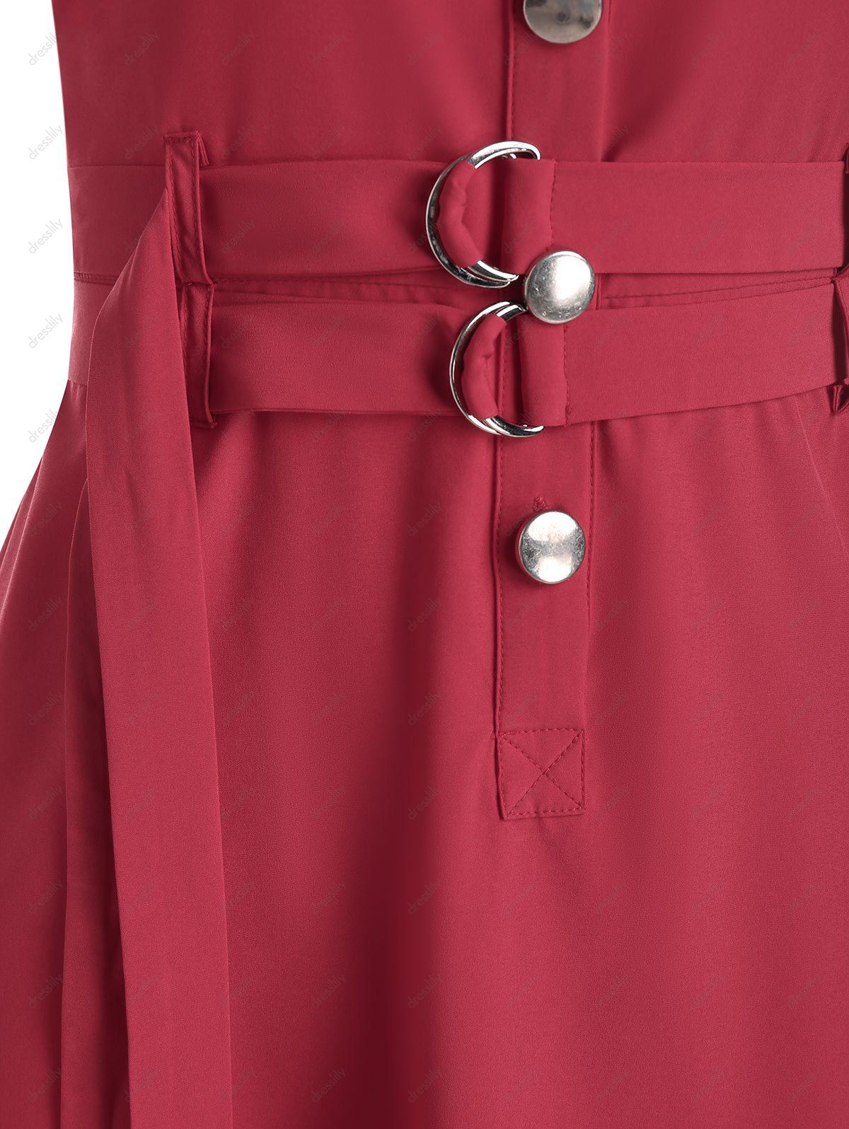 Robe Cargo Ceinturée Boutonnée à Taille Haute - Rouge Vineux M