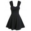 Robe Mini d'Eté Evasée Croisée sans Manches Unie - Noir L