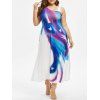 Robe Plume Imprimée de Grande Taille à Col Oblique - multicolor 4X