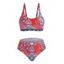 Floral Ruched Criss Cross Bikini Swimwear - RED S