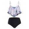 Maillot de Bain Tankini Imprimé à Ourlet à Volants à Pompons - Blanc M