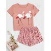 Ensemble de Pyjama Court Flamant Imprimé de Grande Taille - Rose 3X