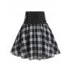 Jupe à Carreaux Imprimé à Taille Haute à Lacets - Noir M