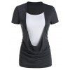 T-shirt Chiné Drapé Fausse Deux Pièces - Gris Foncé 3XL