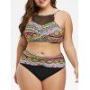 Maillot de Bain Tankini Tribal Imprimé de Grande Taille à Volants - multicolor 3X