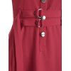 Robe Cargo Ceinturée Boutonnée à Taille Haute - Rouge Vineux M