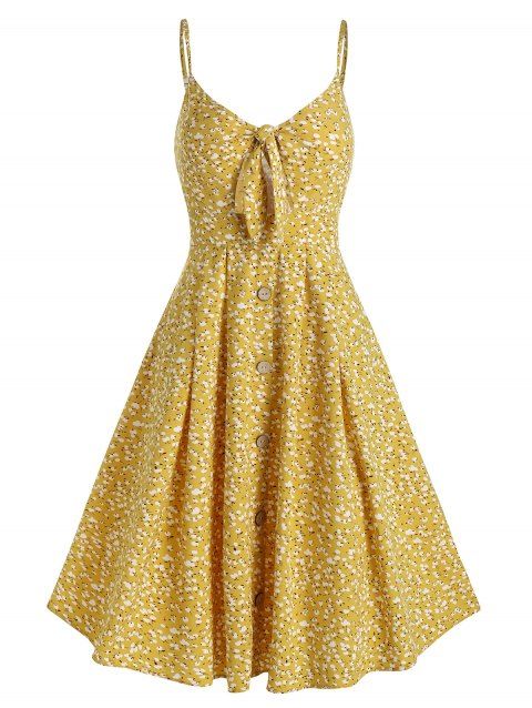 Tiny Floral Print Spaghetti Strap Knotted Dress