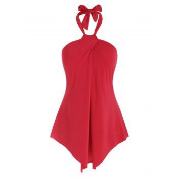 

Overlap Halter Solid One-piece Swimsuit, Red