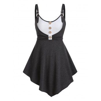

Button Ruched High Waist Tunic Tank Top, Dark gray