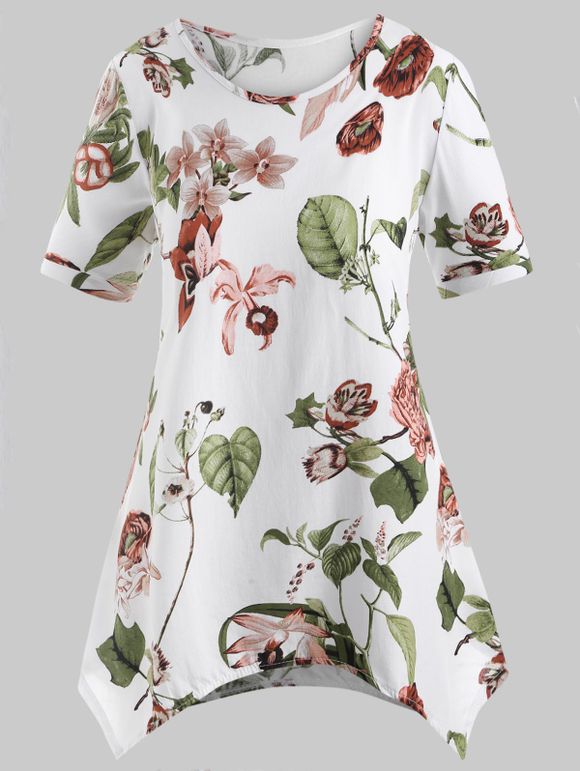Haut Mouchoir Fleuri à Manches Courtes de Grande Taille - multicolor 3X